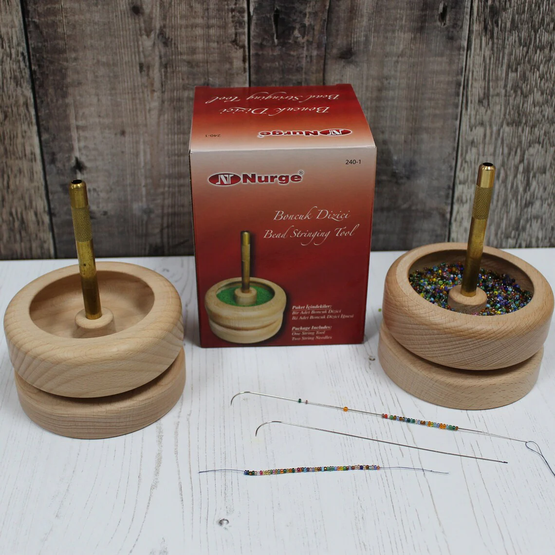 Herramienta para encordar cuentas de madera de haya Nurge - Image 3