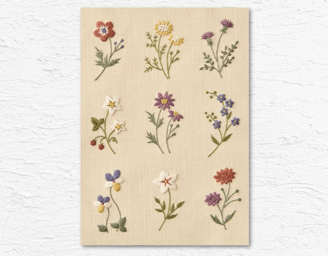 Kit de bordado "Flores" - Crema, diseñado por Atelier de Nora para Cosmo