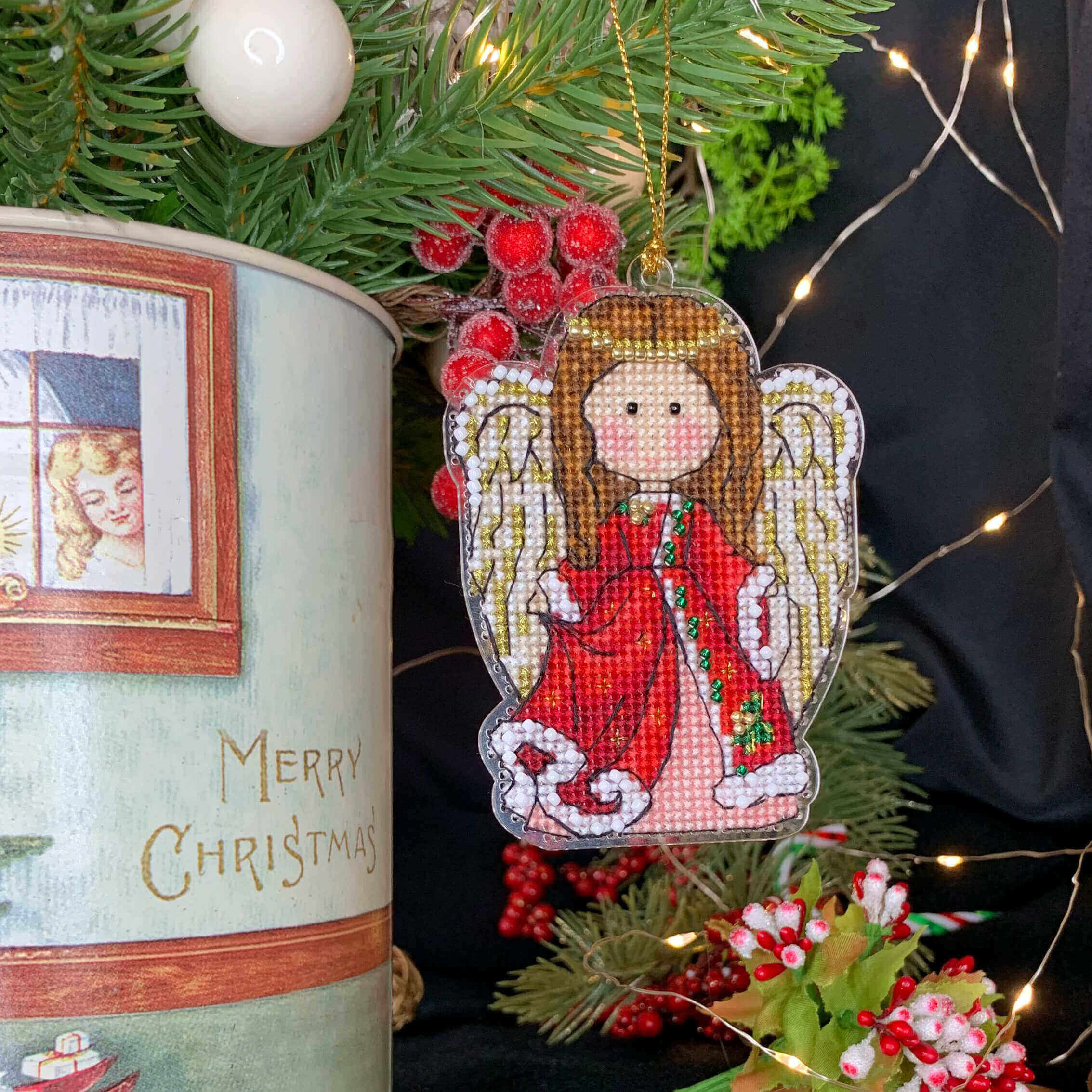Kit de punto de cruz "Ángel rojo de Navidad"